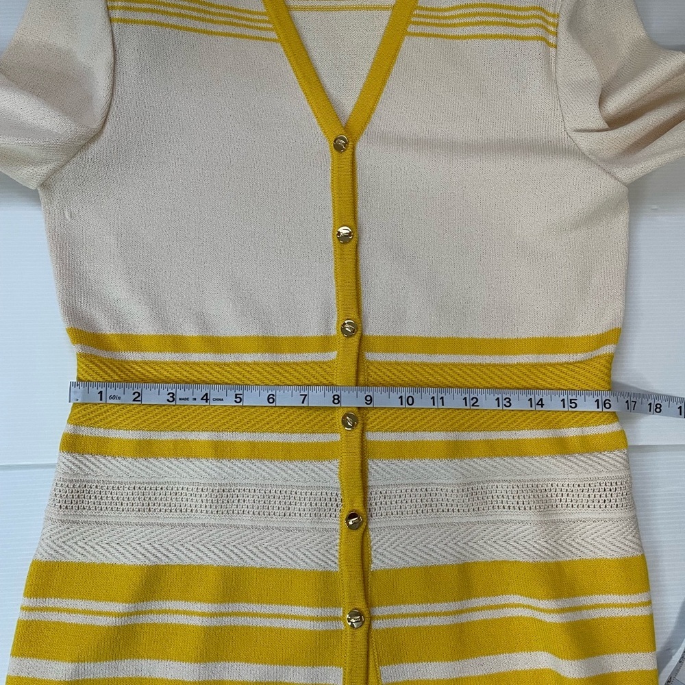 St John Santana Knit Cardigan Gold Tone Buttons Yellow Cream Stripe Size 6 - Picture 6 of 11